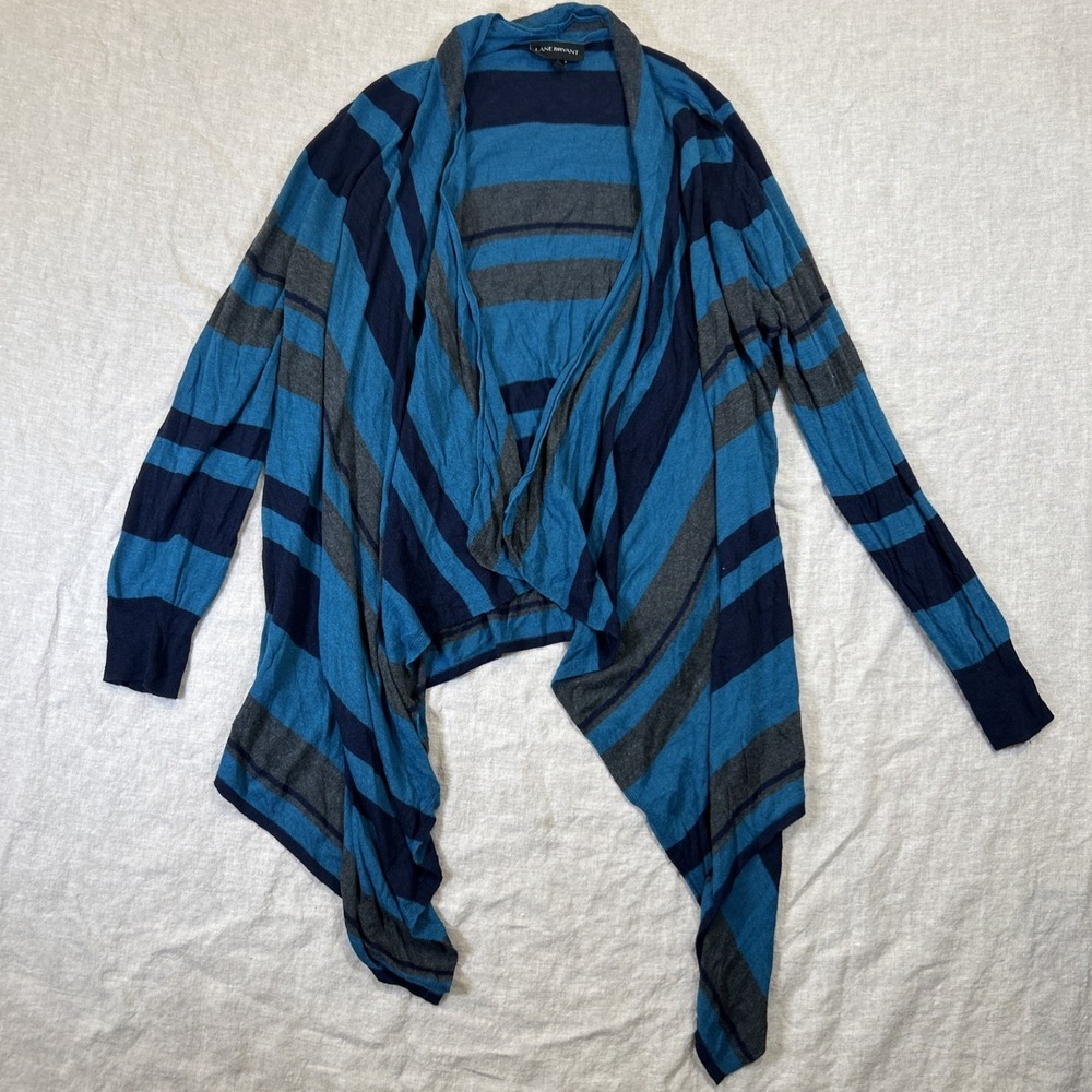 Women's Lane‎ Bryant Cardigan Open Front Blue Striped Long Sleeve 22/24